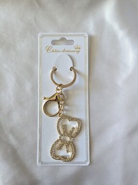 Chloe Accessory Gold Rhinestone Bow Bag Charm/Keychain